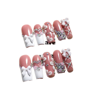 <span class=keywords><strong>Uñas</strong></span> Postizas <span class=keywords><strong>Cuadradas</strong></span> Estilo Francés Hechas a Mano <span class=keywords><strong>de</strong></span> PMMA con Pegamento, 10 Uds., Diseño <span class=keywords><strong>de</strong></span> Mariposa, Puntas Largas Almendradas para Dedos - Product Image 1