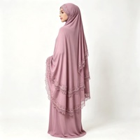 Conjunto de Falda y Khimar con Ribete de Encaje para Mujer, Ropa de Oración Musulmana, Abaya Modesta de Dos Piezas, Ropa Islámica, Hiyab de Cobertura Completa, Talla Grande