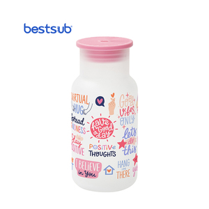 Per BestSub Custom 18oz/550ml bicchiere in vetro trasparente con coperchio rosa per il ritorno a scuola e il campeggio per bere direttamente bottiglia per bambini Sublimat - Product Image 1