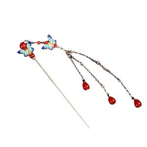 Horquilla para el pelo con borla roja y flor de perlas, elegante forma de abanico, estilo chino versátil, para fiesta Hanfu - Product Image 2
