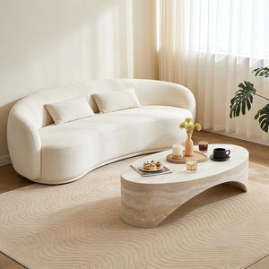 Tavolino <span class=keywords><strong>da</strong></span> Caffè in Fibra di Vetro Wabi Sabi, Design Ovale Organico con Texture Travertino - Product Image 6