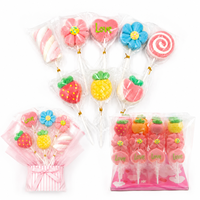 12-35g Kleurrijke Marshmallow Pops in één stuk met fruit- en bloemenmotieven voor verjaardagspartyfavoren