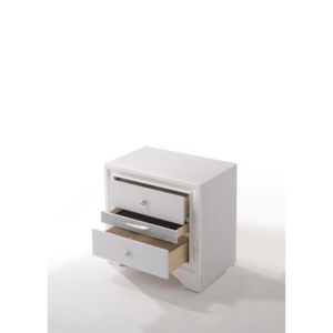 Naima White Finish Nightstand With Two <b>Drawers</b> And Glass Panel <b>Storage</b> Bedroom Furniture - Product Image 5