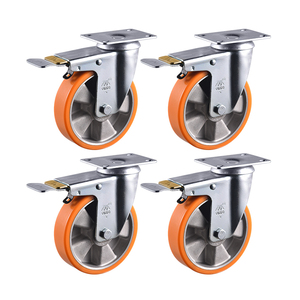 VIMA 75mm 100mm 125mm Orange PU Aluminum Castor Manufacturer Shopping <b>Cart</b> Trolley Medium Duty <b>Wheel</b> Swivel Caster With Brake - Product Image 1