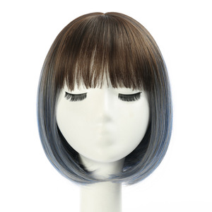 Perruque synthétique pour femmes, <span class=keywords><strong>cheveux</strong></span> <span class=keywords><strong>courts</strong></span> naturels, tête entière, style identique aux <span class=keywords><strong>cheveux</strong></span> humains, dégradé bleu, <span class=keywords><strong>cheveux</strong></span> <span class=keywords><strong>mi</strong></span>-<span class=keywords><strong>longs</strong></span> - Product Image 2