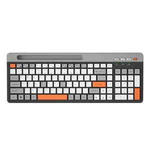 Keyboard nirkabel BT 2.4G, keycap coklat kantor, tata letak kompak komputer, keyboard nirkabel