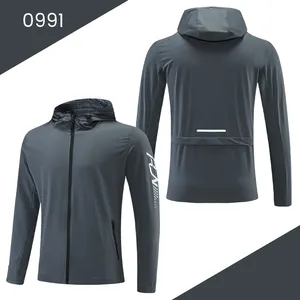 Jaket olahraga bertudung untuk pria, jaket olahraga lari luar ruangan kasual musim gugur musim semi dengan saku 0991
