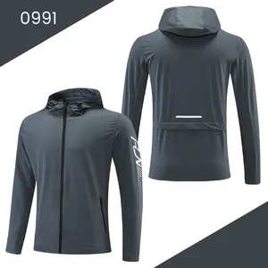 Spring Fall Casual Agasalho masculino para corrida ao ar livre jaqueta esportiva impermeável casaco corta-vento com capuz e bolso 0991