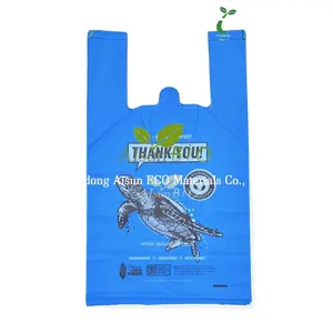 100% camiseta de plástico biodegradable bolsa de compras bolsas de compras logotipo personalizado con asas de logotipo