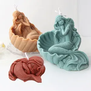 Силиконовые формы в форме свечи, Спящая Русалка, 3D Русалка, принцесса, форма ракушки, искусство, силиконовая форма для мыла, сделай сам, рождественские подарки ручной работы