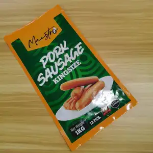 Custom Printed Food Smell Proof Sausage Plastic Packaging Bags 3 Sided Sealing Vacuum Frozen Bags With Window