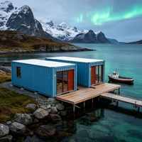 Maison préfabriquée en conteneur maritime, cabane modulaire portable pour le glamping en bord de mer, hébergement de vacances en bord de fjord