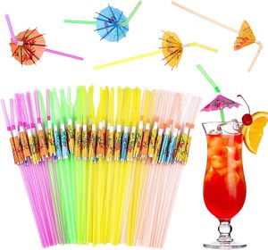 50 pailles en <span class=keywords><strong>plastique</strong></span> jetables par sachet, colorées avec parapluie, accessoires pour boissons de restaurant et de vacances - Product Image 6