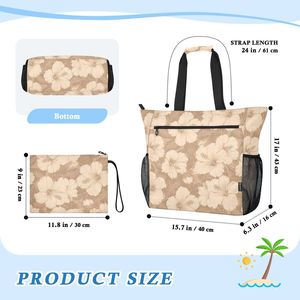 Bolsa de Mano Reutilizable de 2 Piezas con Estampado Floral para las Vacaciones, Bolsa de Mano de Verano para Mujer con Bolsillos de Malla, Bolsa de Playa con Logotipo Personalizado y Bolsa Adicional - Product Image 3