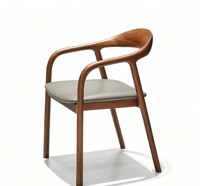 Chaise de bar moderne en bois massif, stable, avec accoudoirs, dossier incurvé et creux, coussin en cuir rembourré, plusieurs options de couleur de bois