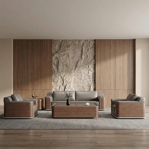 Set Moderno di <span class=keywords><strong>Divano</strong></span> <span class=keywords><strong>e</strong></span> Tavolino da Ufficio in Pelle per Reception, Combinazione di Arredi per Spazi Dirigenziali - Product Image 2