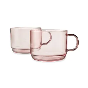 360ml Colored Custom Borosilicate Drinking Glasses Water Milk Glass Pink Coffee Mug With Handle