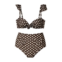 Ensemble de bikini personnalisé pour femme en tissu recyclé, imprimé ou uni, avec haut à manches bouffantes et nœud sur le devant, et bas de maillot de bain à poches, deux pièces