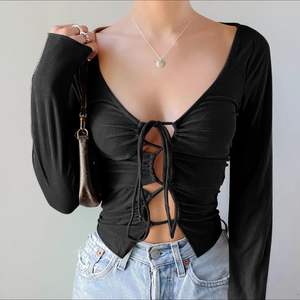 Elegante Top de Manga Larga con Cuello en V para Mujer, con Detalle de Lazo en la Parte Delantera, Tejido Suave de Spandex y Poliéster, para Salidas a Clubes, para Usar en Todas las Estaciones - Product Image 2