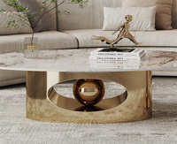 Table basse elliptique de luxe en pierre frittée, table d'appoint, ensemble de tables modernes en acier inoxydable argenté et doré