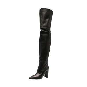 Bottes d'hiver pour femmes, style western, motif léopard, en PU, hauteur au-dessus du genou, talons carrés épais, bout carré, fermeture éclair latérale, ajustées - Product Image 1