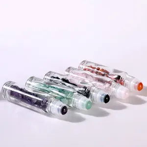 Natural Crystals Perfume Bottle with Lid 10ml Empty Clear Glass Essential Oil Gemstone Roller Bottle with Lid