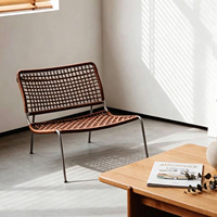 Fauteuil de salon individuel de style médiéval en corde tressée pour restaurant, avec structure métallique, dossier respirant et assise amovible et lavable