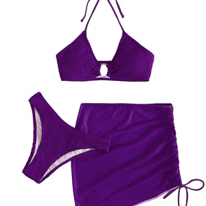 Conjunto de Traje de Baño de Lujo de 3 Piezas para Mujer, Diseño 3D Personalizado, Bikini con Anillo Halter, Falda de Playa, Bikini Triangular con Pedrería - Product Image 3