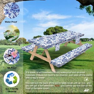72x28 pollici 3 pezzi elastico montato rettangolo stampato antiolio impermeabile campeggio Picnic copritavolo tovaglia e coprisedili Set - Product Image 3