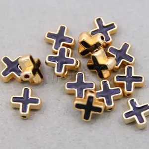 DIY KC gold color plated Enamel Cross Zinc Alloy Beads jewelry making bulk bead 10x10x4mm Approx 100PCs/Bag 1623743