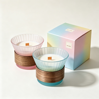 Tasse en verre côtelé givré multicolore avec couvercle à clipser, résistante à la chaleur, pour la fabrication de bougies, les cérémonies et l'usage quotidien