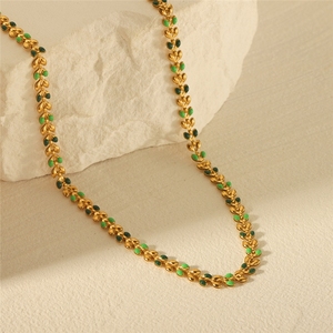 Stainless Steel No Fading <strong>Necklace</strong> Ins Fashionable High-End Color Drop <strong>Olive</strong> <strong>Leaf</strong> Enamel Hip Hop <strong>Necklace</strong> - Product Image 3