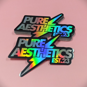 Pegatina holográfica personalizada para portátil con impresión de forma personalizada, láser, arcoíris, holograma, impermeable, de PVC, PET, PP, vinilo, troquelada. - Product Image 1