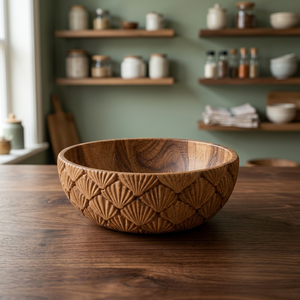 Tazón para Ensalada de Madera de Acacia Hecho a Mano, Tazón de Madera Tallada para Servir, Tazón para Cena con Patrón Sólido para la Mesa de Comedor - Product Image 3