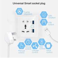 Prise intelligente WiFi UEMON pour maison connectée, prise universelle 5 trous, Royaume-Uni, avec deux interfaces USB, cadre en verre 2.5D + plastique