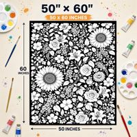 Tapisserie murale florale DIY à colorier, motif tournesol et rose noir et blanc, avec marqueurs, pour adultes, anti-stress, décoration murale artistique