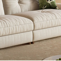 Dreisitzer-Sofa mit Knopfheftung aus Leinen, Massivholz-Sofa mit breiten Armlehnen, Mid-Century-Sofa mit tiefer Sitzfläche für das Wohnzimmer