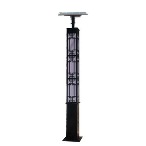 Lampadaire de jardin extérieur en fer avec abat-jour en verre LED, lumière blanc chaud doux 2700K, IP66, A19, non-démontable, AC 220V, alimenté par énergie solaire, détecteur de mouvement - Product Image 1