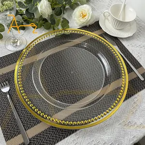 13 inch wedding supplies dinner underplates gold beaded rim plastic clear charger plates party tableware table decorations