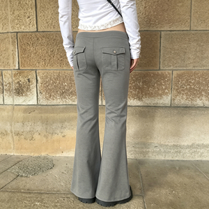 Pantalones Casuales Retro Americanos con Bolsillos Cargo, Cintura Baja y Cordón Ajustable, Estilo Urbano para Chicas Modernas, Pantalones Acampanados - Product Image 2