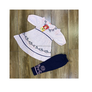 Chemise brodée à rayures et à pois pour femmes, pantalon en coton design décontracté, à la mode - Product Image 1