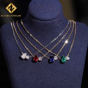 Collier pendentif tendance en or massif 10 carats avec deux pierres en diamant de laboratoire NGIC, forme poire et ronde, cadeau de mariage pour femme - Product Image 4