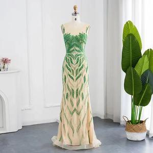 Gaun Malam Putri Duyung Nude Hijau Dubai 2023 Gaun Formal <span class=keywords><strong>Prom</strong></span> Panjang Manik-manik Elegan untuk Pesta - Product Image 3