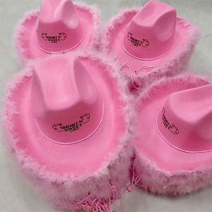 Sombrero de Vaquera con Plumas Rosas, Fieltro de Poliéster, Impresión de Logotipo Personalizada, Sombreros de Vaquero - Product Image 2