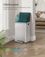 Tempat Sampah Dapur SONGMICS Soft Close 50L dengan Pedal Kaki, Stainless Steel & Ember Plastik Dalam yang Dapat Dilepas, untuk Penggunaan Dalam & Luar Ruangan