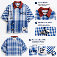 Chemises pour hommes à coupe carrée, personnalisées par le fabricant, avec col contrastant, fermeture à agrafes, logo brodé, style streetwear court, décontractées et à carreaux