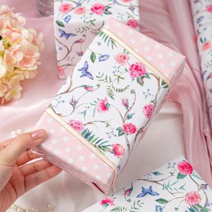 Flyhill Floral <b>Wrapping</b> <b>Paper</b> 17 In X 32.8 Ft Double Side Pink Flowers Butterfly Design Gift Wrap - Product Image 6