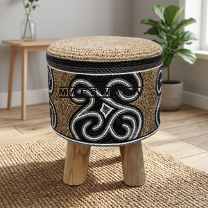 <b>STOOL</b> MOZAIK 4 Luxury Handmade Seagrass and Sisal <b>Woven</b> Round Storage <b>Stool</b> with Solid Wood Legs Boho Ottoman Furniture - Product Image 2