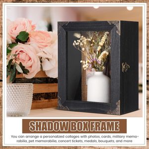 Wooden <b>Shadow</b> <b>Box</b> 25.4x20x12cm With Glass Front For Dried Flowers And Photos Desktop Display Case - Product Image 4