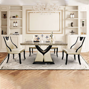 Ensemble de table à manger en cuir et marbre de luxe, 6 places, table à manger moderne avec plateau en marbre et ensemble de chaises - Product Image 5